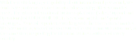 With the multi-language capability of our international personnel, we don’t have problems related to misunderstanding different market needs. The whole international business platform (Sales, Support and Operations) of GOLDEN OIL INC. is based on English and Spanish languages. Years of experience working with the international market. We have made a great effort to ensure effective communication and, at the same time, respecting the different business culture of every country.